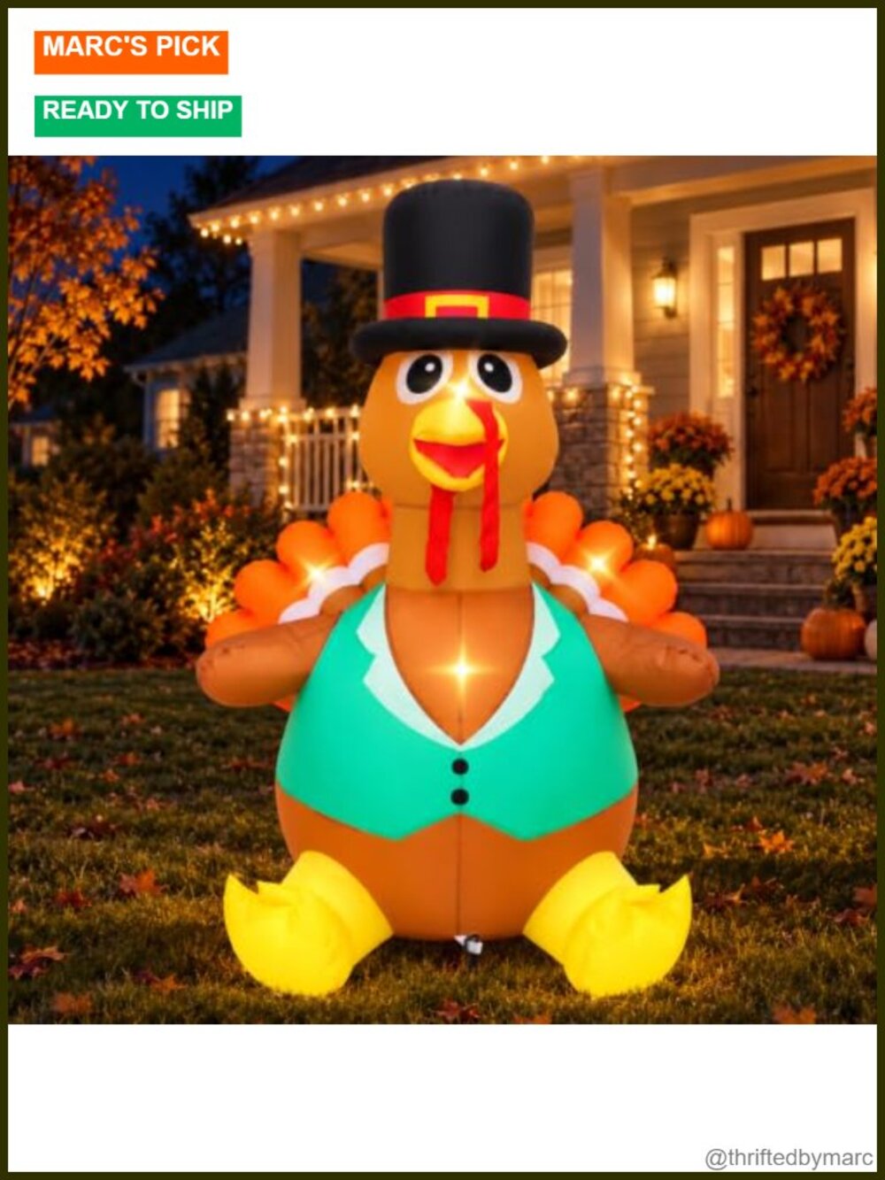 4 FT Thanksgiving Inflatable Turkey Suit Built-in LED Yard Decor